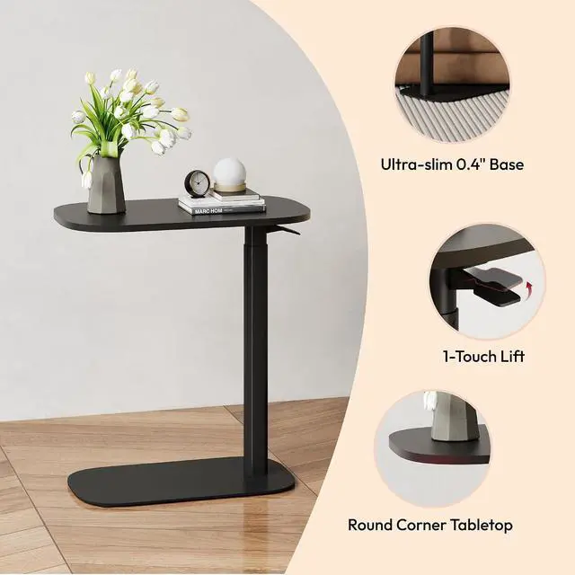 Alt view image 7 of 7 - Adjustable Overbed Bedside Table Pneumatic Adjustable Height Laptop Computer Standing Desk Cart with Tray, Hospital and Home Use(23.6" W x 13.8" D,Black)