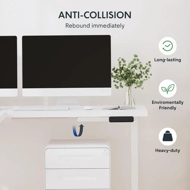 Alt view image 7 of 7 - L Shaped Standing Desk Adjustable Height, Electric Corner Standing Desk, 63 x 55 inch Sit Stand Computer Table with Splice Board, White