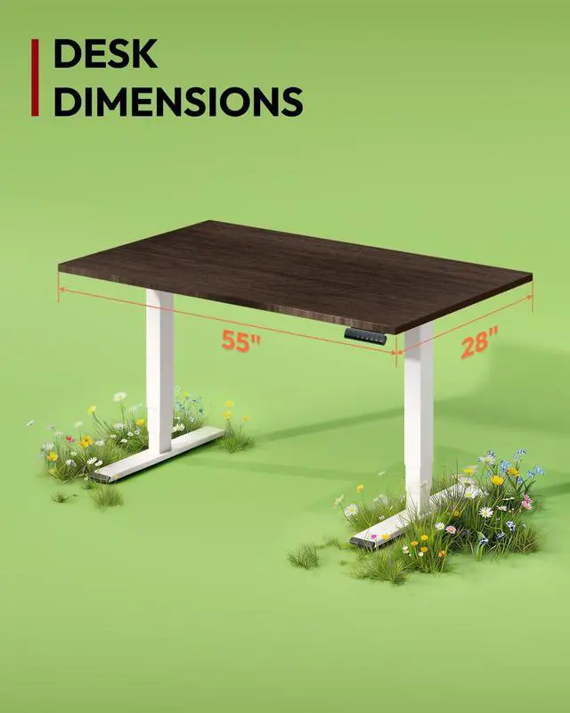 Alt view image 2 of 7 - Solid Bamboo 3-Stage Dual Motor Standing Desk 55×28 One-Piece Top, Holds 220 lbs, Spacious Ergonomic Sit Stand Desk with Memory Presets for Home Office, White Frame/Walnut Bamboo