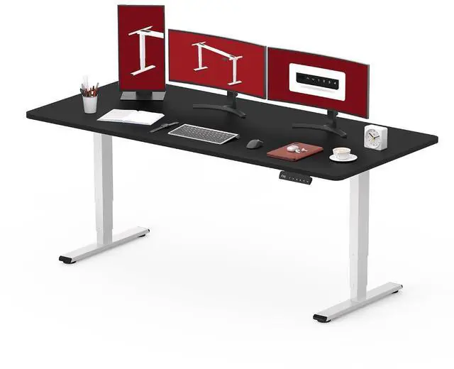 Main image of Standing Desk with Dual Motor, 3-Stage Lifting Column, Handset with 3 Preset and Sit-Stand Reminder - 60 inch One-Piece Black Desk/White Frame, Height Adjustable Desk for Home and Office
