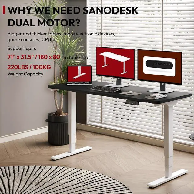 Alt view image 3 of 7 - Standing Desk with Dual Motor, 3-Stage Lifting Column, Handset with 3 Preset and Sit-Stand Reminder - 60 inch One-Piece Black Desk/White Frame, Height Adjustable Desk for Home and Office