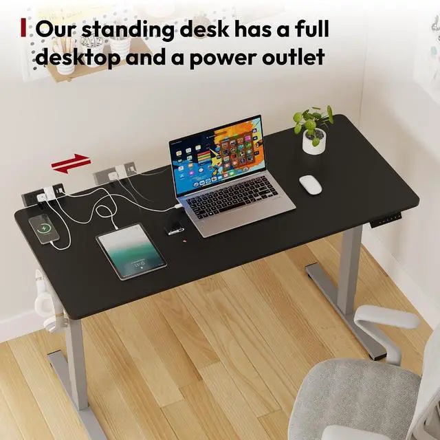 Alt view image 3 of 7 - Electric Standing Desk with Power Strip 48"x 24" Whole-Piece Desktop Height Adjustable Stand Up Desk with Cable Management Home Office Desk Silver Frame/Black Top
