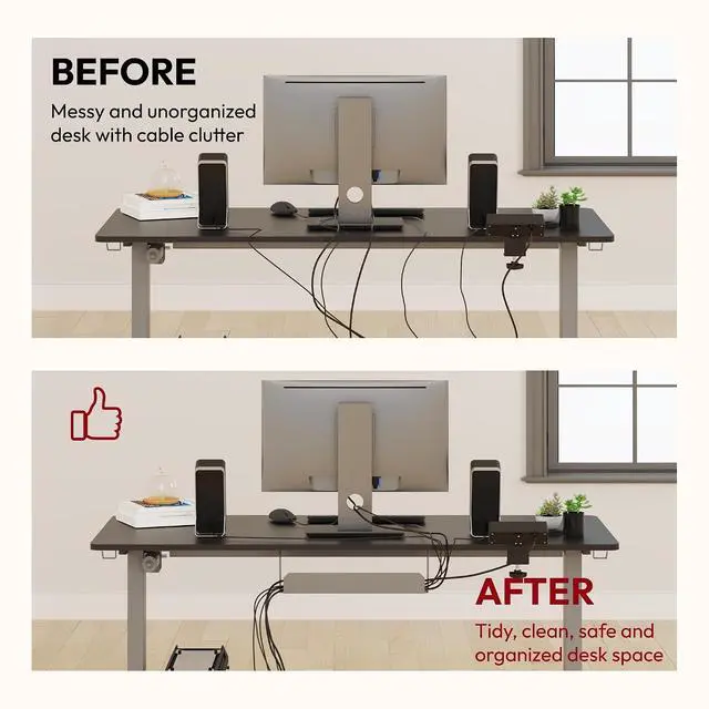 Alt view image 5 of 7 - Electric Standing Desk with Desk Clamp Power Strip 55"x 28" Whole-Piece Desktop Height Adjustable Stand Up Desk with Cable Management Sit Stand Home Office Desk Silver Frame/Black Top