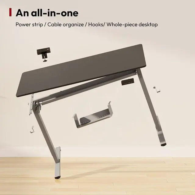 Alt view image 7 of 7 - Electric Standing Desk with Desk Clamp Power Strip 55"x 28" Whole-Piece Desktop Height Adjustable Stand Up Desk with Cable Management Sit Stand Home Office Desk Silver Frame/Black Top