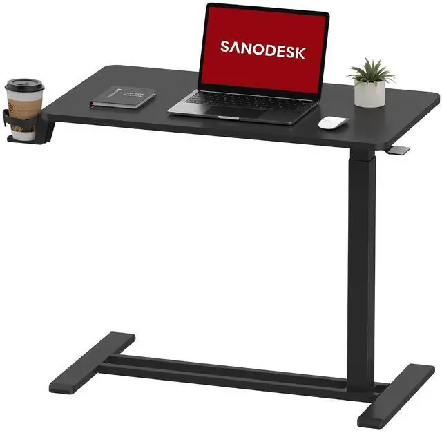Main image of Mobile Standing Desk with Hidden Wheels,Pneumatic Laptop Desk Rolling Computer Cart Movable Height Adjustable Small Sit Stand Desk for Home Office(31.5" W x 17.7" D, Black)