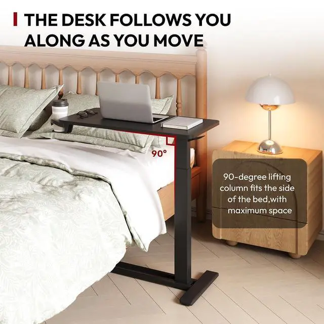 Alt view image 3 of 7 - Mobile Standing Desk with Hidden Wheels,Pneumatic Laptop Desk Rolling Computer Cart Movable Height Adjustable Small Sit Stand Desk for Home Office(31.5" W x 17.7" D, Black)