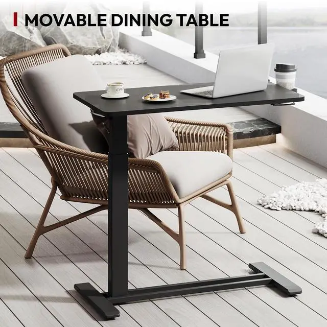 Alt view image 5 of 7 - Mobile Standing Desk with Hidden Wheels,Pneumatic Laptop Desk Rolling Computer Cart Movable Height Adjustable Small Sit Stand Desk for Home Office(31.5" W x 17.7" D, Black)