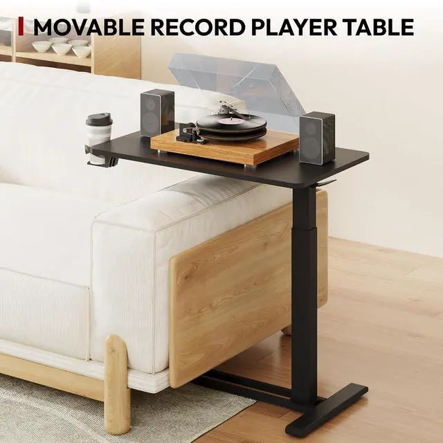 Alt view image 6 of 7 - Mobile Standing Desk with Hidden Wheels,Pneumatic Laptop Desk Rolling Computer Cart Movable Height Adjustable Small Sit Stand Desk for Home Office(31.5" W x 17.7" D, Black)
