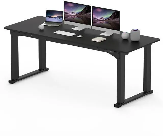 Main image of 4-Leg Standing Desk, Electric Height Adjustable Desk with Memory Presets for Home Office, Stand up Desk Computer Workstation, 78x32 Inches Black