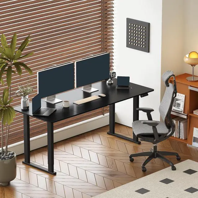 Alt view image 2 of 6 - 4-Leg Standing Desk, Electric Height Adjustable Desk with Memory Presets for Home Office, Stand up Desk Computer Workstation, 78x32 Inches Black