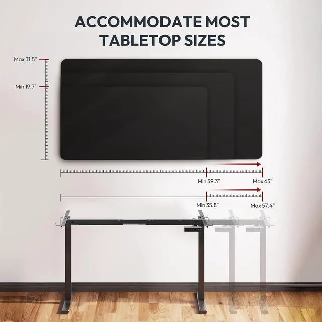 Alt view image 2 of 7 - Single Motor 2 Stage Electric Height Adjustable Standing Desk Frame Heavy Duty 176lbs Load Capacity for Home Office (Black Frame Only)