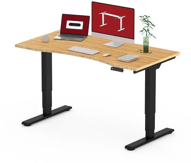 Main image of Height Adjustable Standing Desk 3 Stages Dual Motor Stand Up 48 Whole-Piece Bamboo Desktop Computer Desk, Electric Sit-Stand for Home Office(Black Frame/ 48 x 24 Curved Natural Bamboo Top)