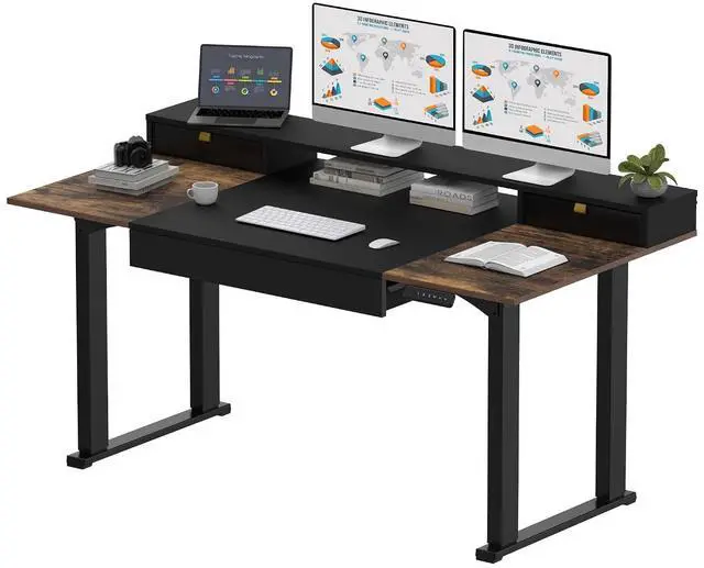 Main image of Electric Standing Desk with Drawers, 63 x 32 inch Height Adjustable Computer Desk, Home Office Stand Up Desk with 3 Preset Heights, Black