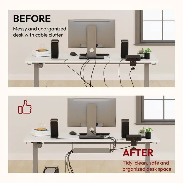 Alt view image 5 of 7 - Electric Standing Desk with Desk Clamp Power Strip 48"x 30" Whole-Piece Desktop Height Adjustable Stand Up Desk with Cable Management Sit Stand Home Office Desk Silver Frame/White Top
