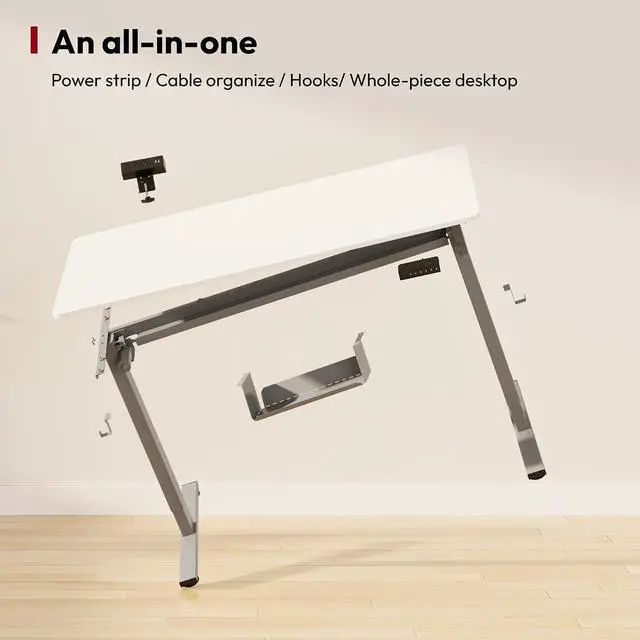 Alt view image 6 of 7 - Electric Standing Desk with Desk Clamp Power Strip 48"x 30" Whole-Piece Desktop Height Adjustable Stand Up Desk with Cable Management Sit Stand Home Office Desk Silver Frame/White Top