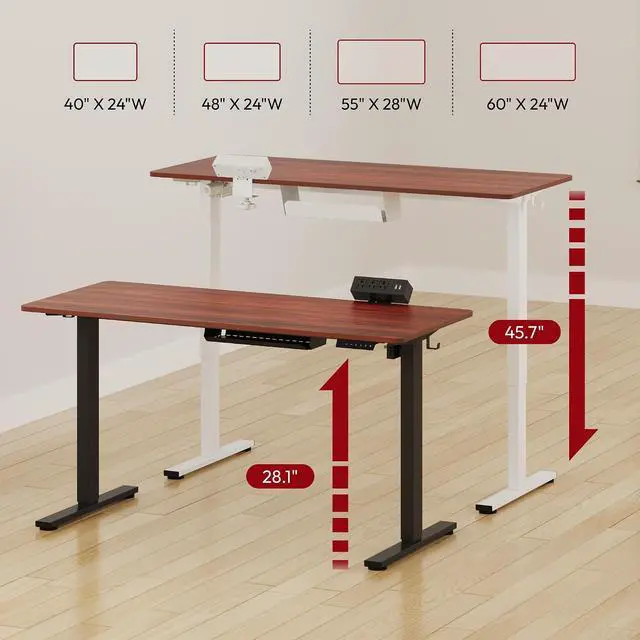 Alt view image 2 of 7 - Electric Standing Desk with Clamp Power Strip 60"x 24" Whole-Piece Desktop Height Adjustable Stand Up Desk with Cable Management Home Office Desk Black Frame/Mahogany Top