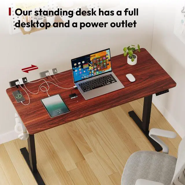 Alt view image 4 of 7 - Electric Standing Desk with Clamp Power Strip 60"x 24" Whole-Piece Desktop Height Adjustable Stand Up Desk with Cable Management Home Office Desk Black Frame/Mahogany Top