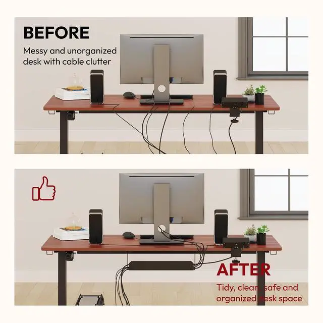 Alt view image 6 of 7 - Electric Standing Desk with Clamp Power Strip 60"x 24" Whole-Piece Desktop Height Adjustable Stand Up Desk with Cable Management Home Office Desk Black Frame/Mahogany Top