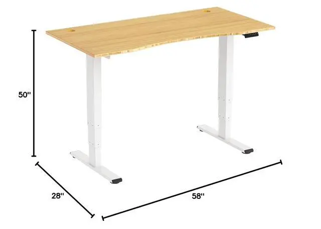 Alt view image 2 of 7 - 55 Inch 3 Stage Bamboo Electric Standing Desk, Dual Motor Height Adjustable Desk, Stable and Durable Sit to Stand Home Office Desk (White Frame/ 55 x 28 Curved Natural Bamboo Top)