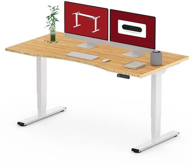 Main image of 55 Inch 3 Stage Bamboo Electric Standing Desk, Dual Motor Height Adjustable Desk, Stable and Durable Sit to Stand Home Office Desk (White Frame/ 55 x 28 Curved Natural Bamboo Top)