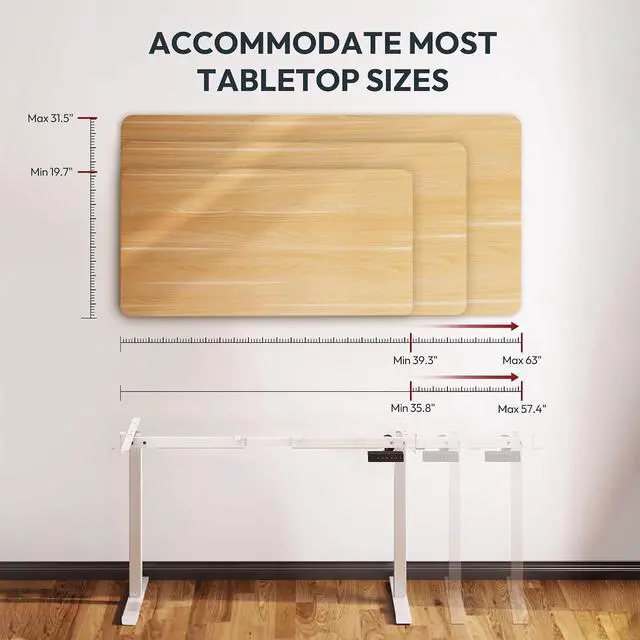 Alt view image 2 of 7 - Single Motor 2 Stage Electric Height Adjustable Standing Desk Frame Heavy Duty 176lbs Load Capacity for Home Office (White Frame Only)
