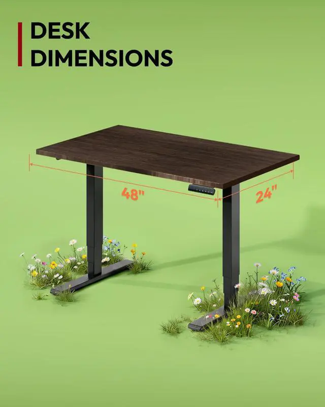 Alt view image 2 of 7 - Solid Bamboo 3-Stage Dual Motor Standing Desk 48×24 One-Piece Top, Holds 220 lbs, Spacious Ergonomic Sit Stand Desk with Memory Presets for Home Office, Black Frame/Walnut Bamboo