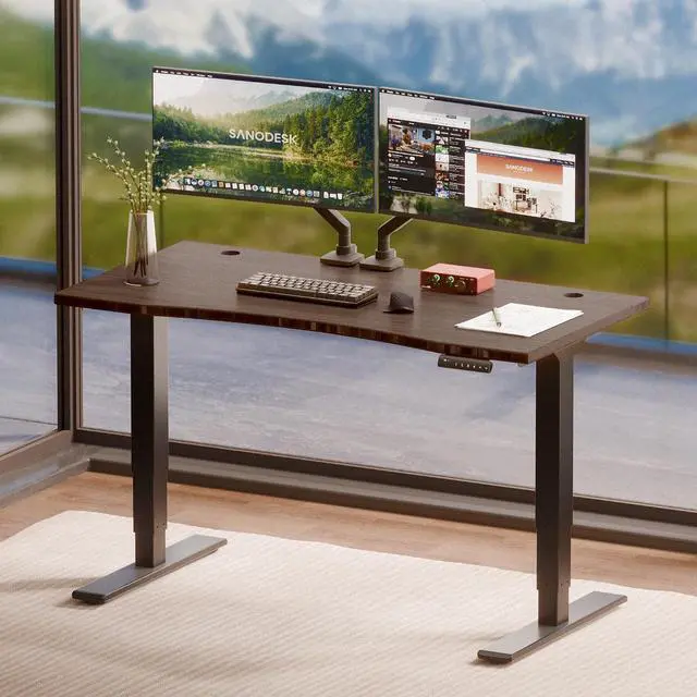Main image of Solid Bamboo 3-Stage Dual Motor Standing Desk 48×24 One-Piece Top, Holds 220 lbs, Spacious Ergonomic Sit Stand Desk with Memory Presets for Home Office, Black Frame/Walnut Bamboo