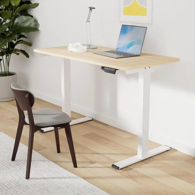 Alt view image 2 of 7 - 55" Electric Standing Desk,One-Piece Dual Motor Height Adjustable Desk, Stable and Durable 3-Stage Stand up Desk for Home Office (White Frame/55 x 28 Inch Maple top)