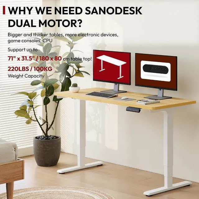 Alt view image 3 of 7 - 55" Electric Standing Desk,One-Piece Dual Motor Height Adjustable Desk, Stable and Durable 3-Stage Stand up Desk for Home Office (White Frame/55 x 28 Inch Maple top)