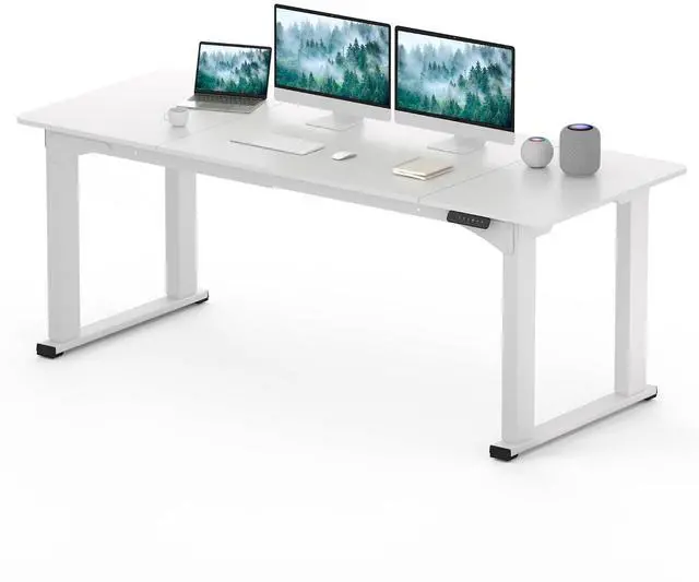 Main image of 4-Leg Standing Desk, Electric Height Adjustable Desk with Memory Presets for Home Office, Stand up Desk Computer Workstation, 78x32 Inches White
