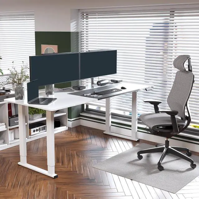 Alt view image 2 of 6 - 4-Leg Standing Desk, Electric Height Adjustable Desk with Memory Presets for Home Office, Stand up Desk Computer Workstation, 78x32 Inches White