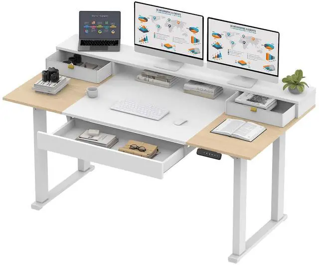 Main image of Electric Standing Desk with Drawer, 71 x 32 inch Height Adjustable Computer Desk, Home Office Stand Up Desk with 4 Preset Heights, White