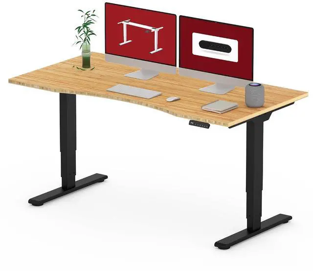 Main image of 55 Inch 3 Stage Bamboo Electric Standing Desk, Dual Motor Height Adjustable, Stable and Durable Sit to Stand Home Office Desk (Black Frame/ 55' x 28' Curved Natural Bamboo Top)