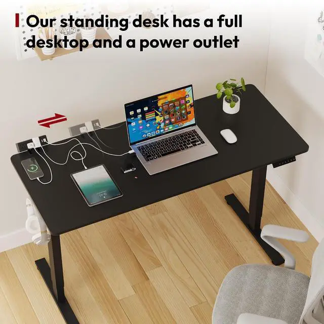 Alt view image 4 of 7 - Electric Standing Desk with Desk Clamp Power Strip 55"x 28" Whole-Piece Desktop Height Adjustable Stand Up Desk with Cable Management Sit Stand Home Office Desk Black Frame/Black Top