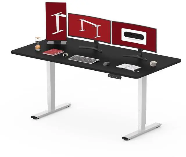 Main image of 55" Electric Standing Desk,One-Piece Dual Motor Height Adjustable Desk, Stable and Durable 3-Stage Stand up Desk for Home Office (White Frame/55 x 28 Inch Black top)
