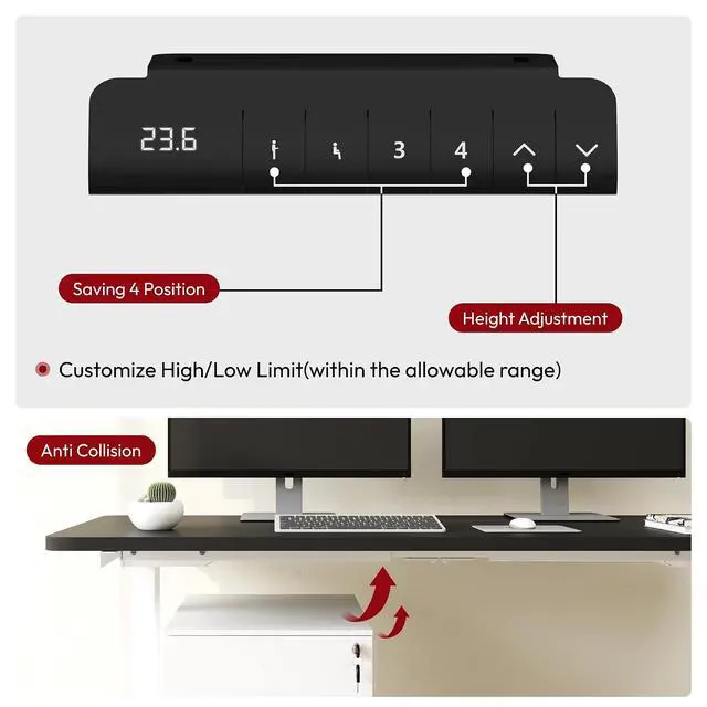 Alt view image 6 of 7 - Standing Desk with Dual Motor, 3-Stage Lifting Column, Handset with 3 Preset and Sit-Stand Reminder - 60 inch One-Piece Black Desk/White Frame, Height Adjustable Desk for Home and Office