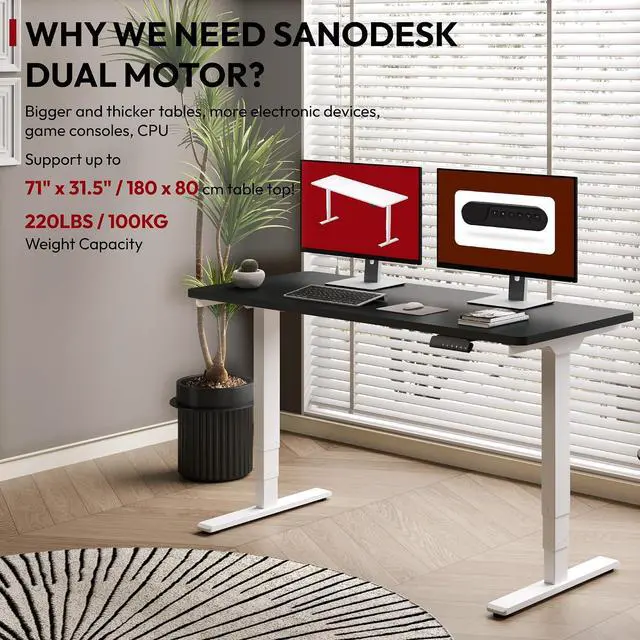 Alt view image 3 of 7 - 55" Electric Standing Desk,One-Piece Dual Motor Height Adjustable Desk, Stable and Durable 3-Stage Stand up Desk for Home Office (White Frame/55 x 28 Inch Black top)