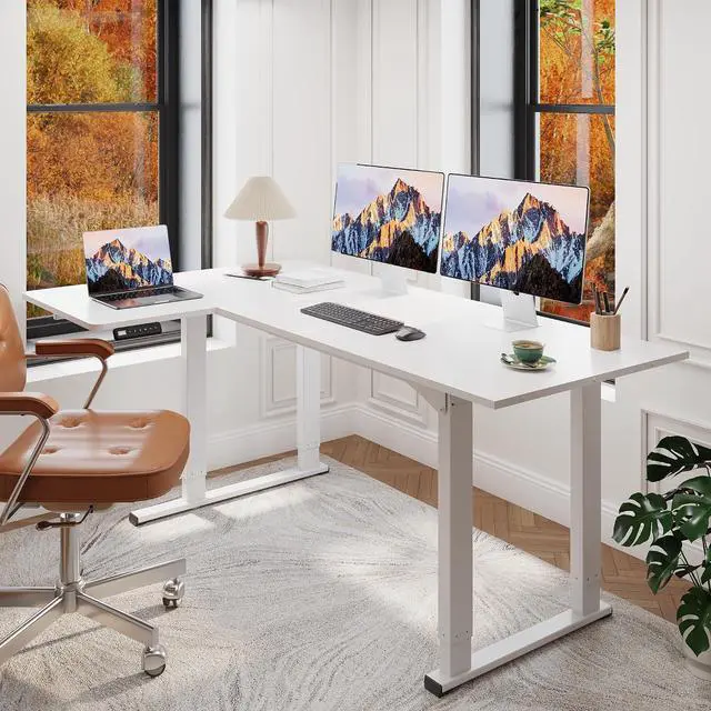 Alt view image 2 of 7 - 4-Leg L Shaped Standing Desk, Electric Height Adjustable Desk with Memory Presets for Home Office, Stand up Desk Computer Workstation, 78x43 Inches White