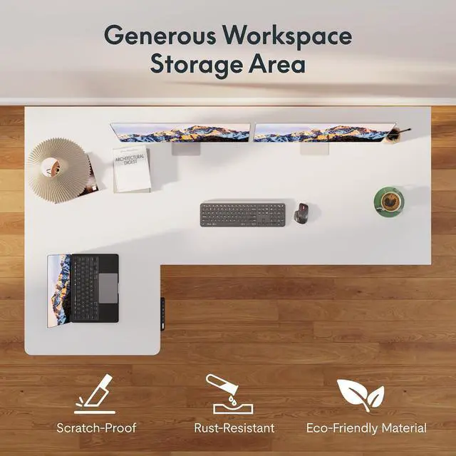 Alt view image 7 of 7 - 4-Leg L Shaped Standing Desk, Electric Height Adjustable Desk with Memory Presets for Home Office, Stand up Desk Computer Workstation, 78x43 Inches White