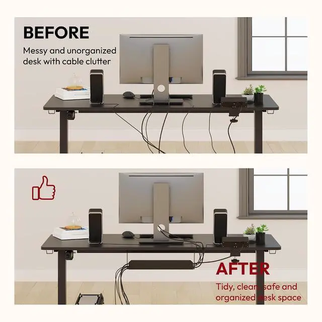 Alt view image 5 of 7 - Electric Standing Desk with Desk Clamp Power Strip 60"x 24" Whole-Piece Desktop Height Adjustable Stand Up Desk with Cable Management Sit Stand Home Office Desk Black Frame/Black Top