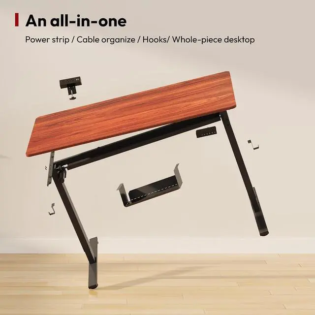 Alt view image 7 of 7 - Electric Standing Desk with Desk Clamp Power Strip 40"x 24" Whole-Piece Desktop Height Adjustable Stand Up Desk with Cable Management Sit Stand Home Office Desk Black Frame/Mahogany Top