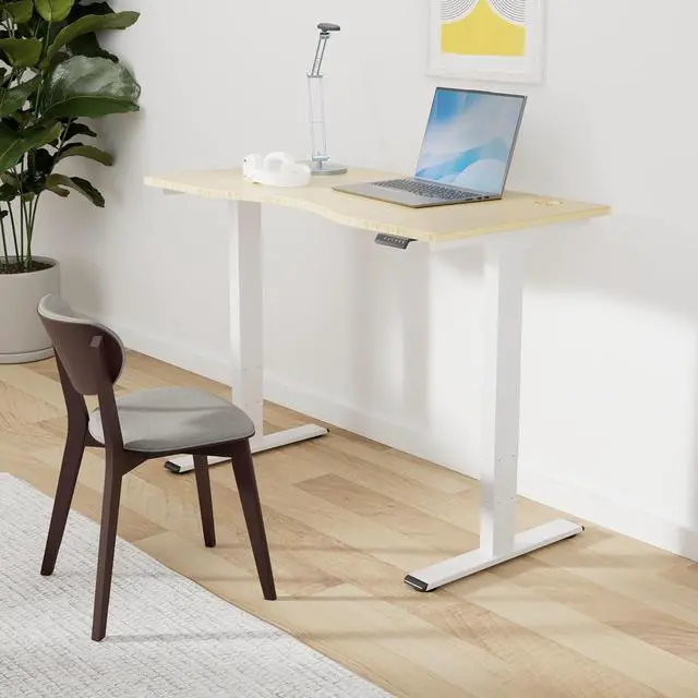 Alt view image 2 of 7 - Height Adjustable Standing Desk 3 Stages Dual Motor Stand Up 48 Whole-Piece Bamboo Desktop Computer Desk, Electric Sit-Stand Desk for Home Office(White Frame/ 48 x 24 Curved Natural Bamboo Top)