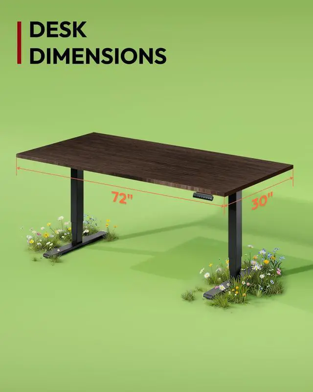 Alt view image 2 of 7 - Solid Bamboo 3-Stage Dual Motor Standing Desk 72×30 One-Piece Top, Holds 220 lbs, Spacious Ergonomic Sit Stand Desk with Memory Presets for Home Office, Black Frame/Walnut Bamboo