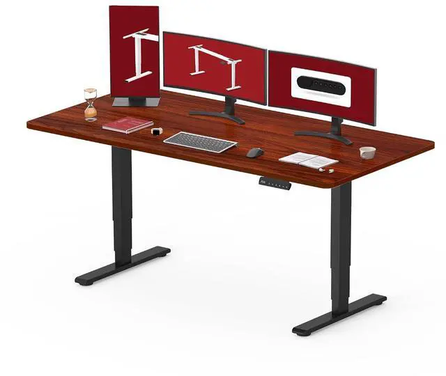 Main image of 55" Electric Standing Desk,One-piece Dual Motor Height Adjustable Desk, Stable and Durable 3-Stage Stand up Desk for Home Office (Black Frame/55 x 28 Inch Mahogany top)