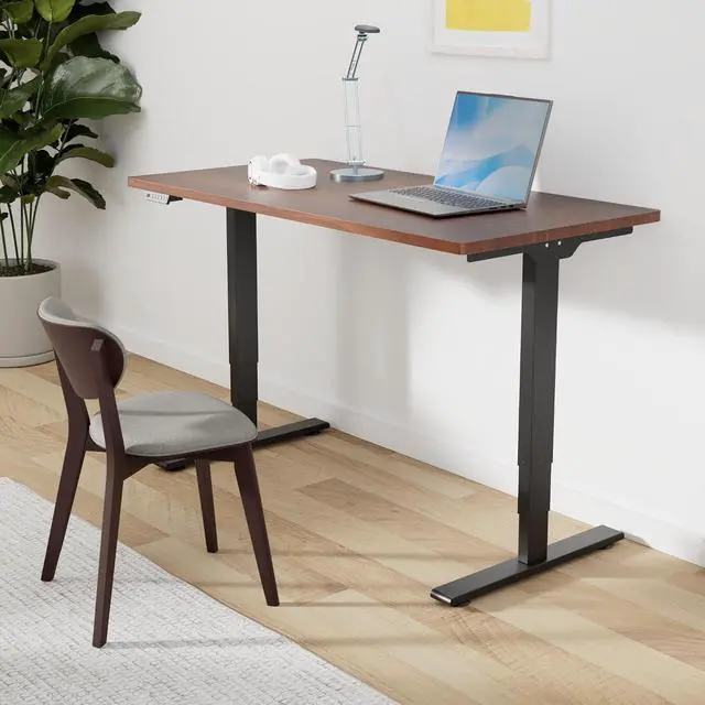Alt view image 2 of 7 - 55" Electric Standing Desk,One-piece Dual Motor Height Adjustable Desk, Stable and Durable 3-Stage Stand up Desk for Home Office (Black Frame/55 x 28 Inch Mahogany top)