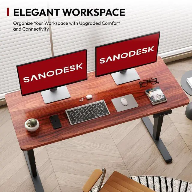 Alt view image 4 of 7 - 55" Electric Standing Desk,One-piece Dual Motor Height Adjustable Desk, Stable and Durable 3-Stage Stand up Desk for Home Office (Black Frame/55 x 28 Inch Mahogany top)