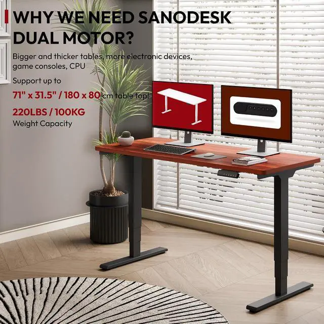 Alt view image 3 of 7 - 55" Electric Standing Desk,One-piece Dual Motor Height Adjustable Desk, Stable and Durable 3-Stage Stand up Desk for Home Office (Black Frame/55 x 28 Inch Mahogany top)