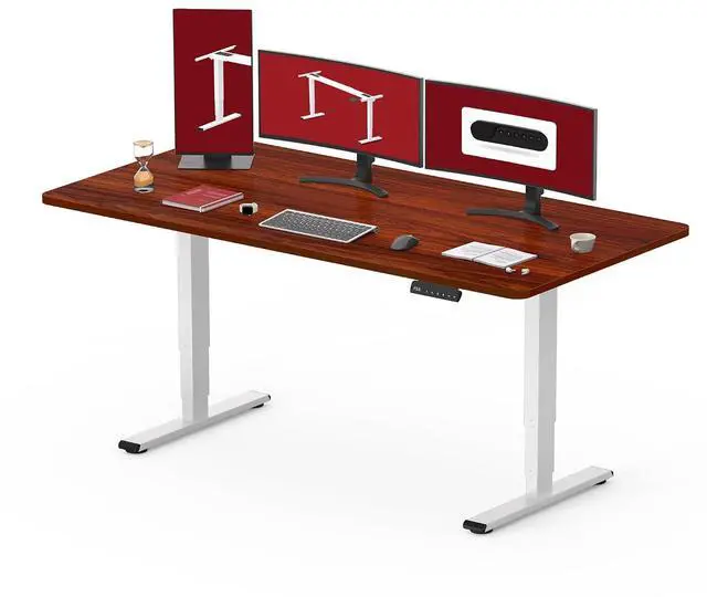 Main image of 55" Electric Standing Desk,One-Piece Dual Motor Height Adjustable Desk, Stable and Durable 3-Stage Stand up Desk for Home Office (White Frame/55 x 28 Inch Mahogany top)