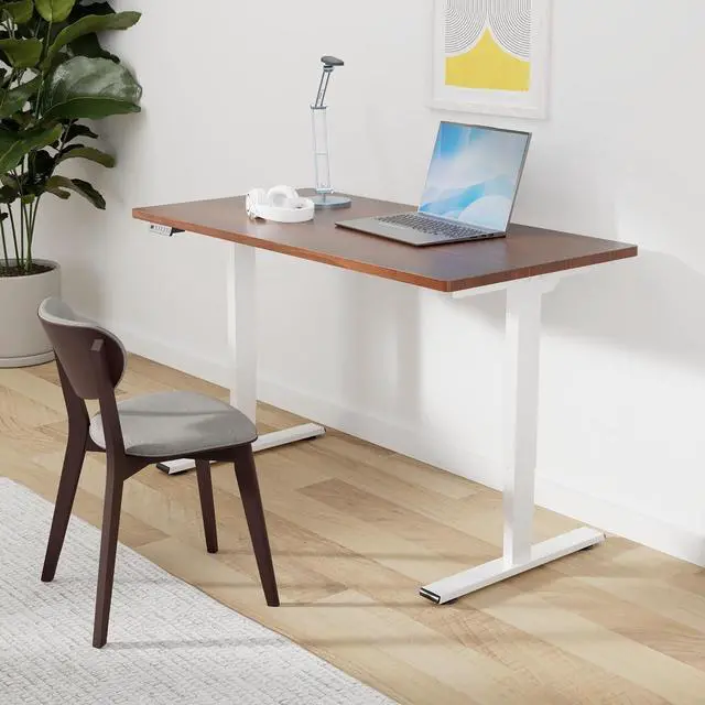 Alt view image 2 of 7 - 55" Electric Standing Desk,One-Piece Dual Motor Height Adjustable Desk, Stable and Durable 3-Stage Stand up Desk for Home Office (White Frame/55 x 28 Inch Mahogany top)