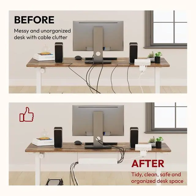 Alt view image 5 of 7 - Electric Standing Desk with Desk Clamp Power Strip 48"x 24" Whole-Piece Desktop Height Adjustable Stand Up with Cable Management Sit Stand Home Office White Frame/Rustic Brown Top